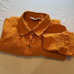 Orange Button-Up Linen Shirt Greece
